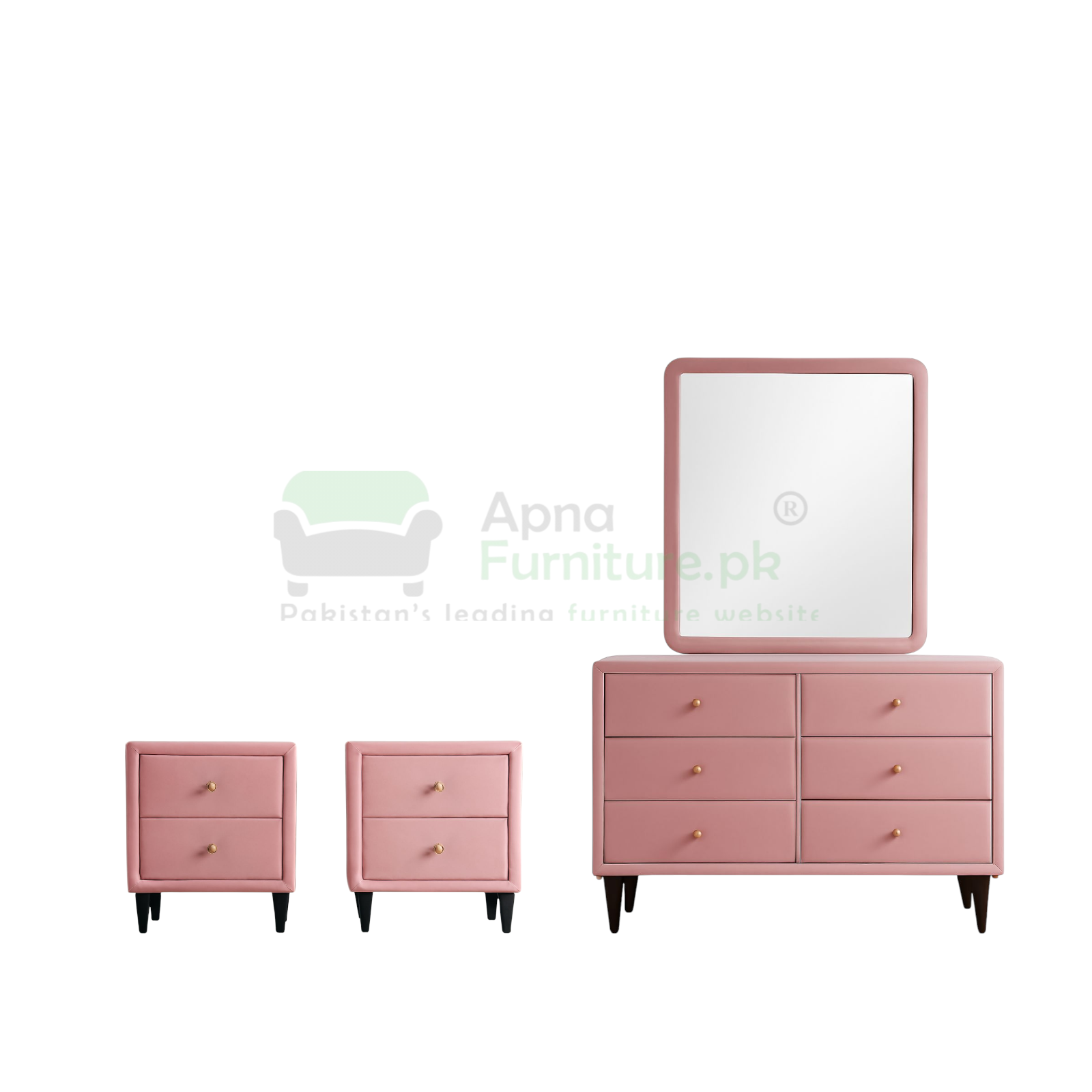 Pinky Double Bed Set in Fabric Upholstery (Set of 5)