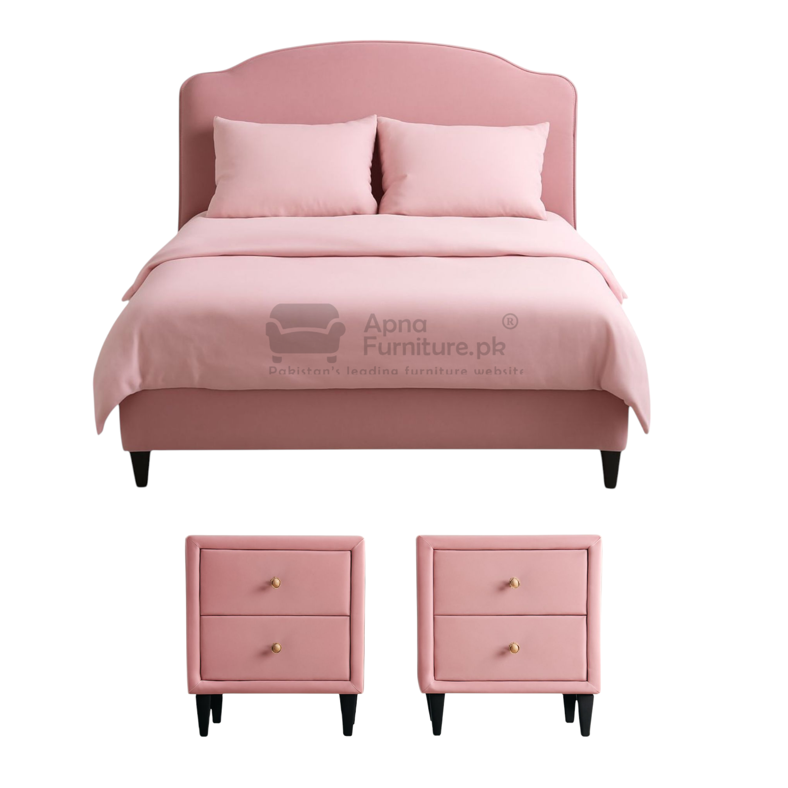 Pinky Double Bed Set in Fabric Upholstery (Set of 5)