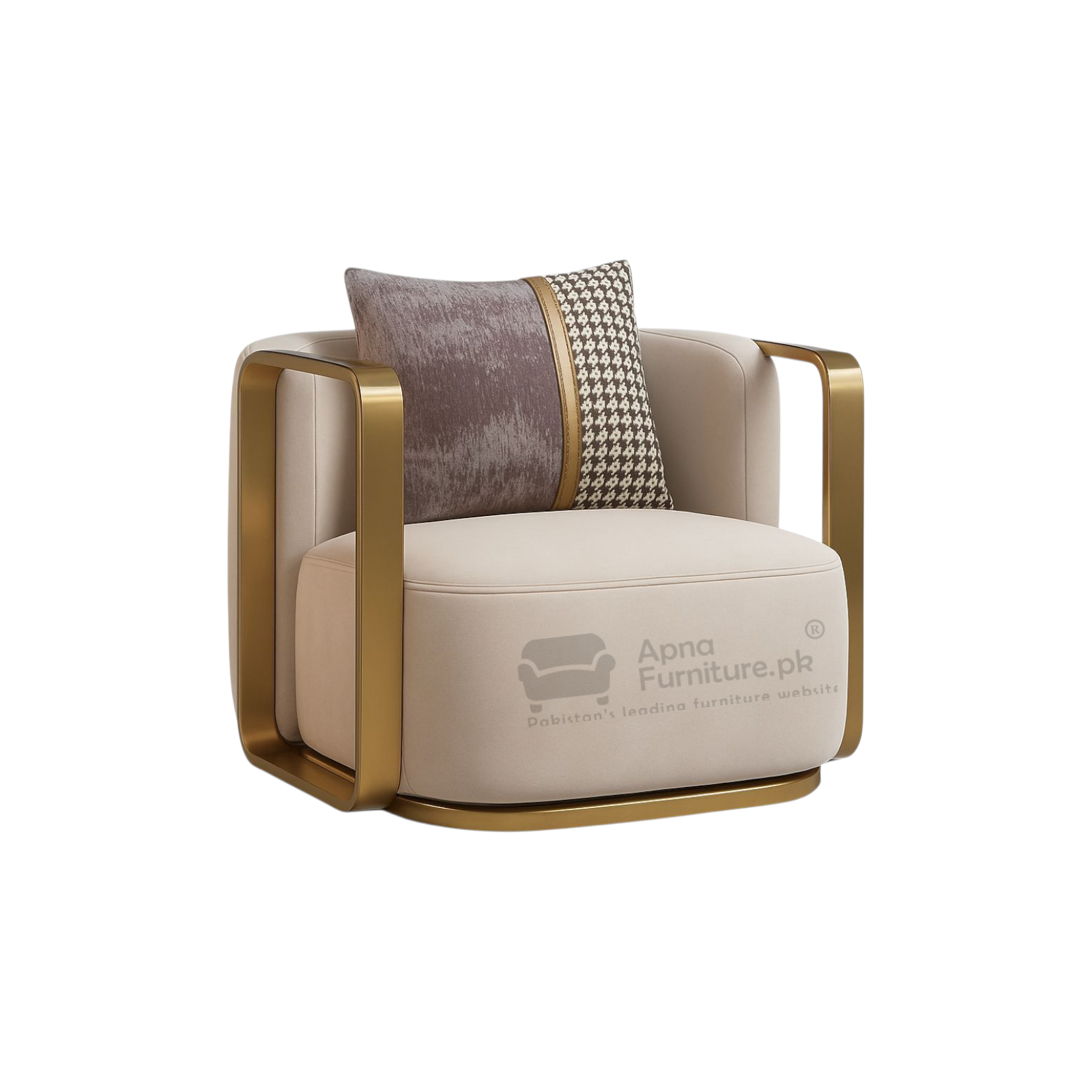 Zort 6 Searer Sofa Set in Solid Wood and High Gloss Golden Metal