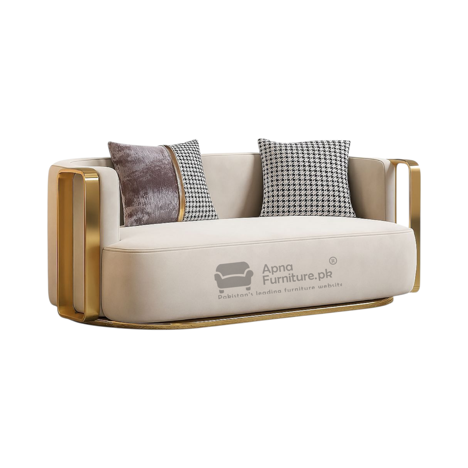 Zort 6 Searer Sofa Set in Solid Wood and High Gloss Golden Metal