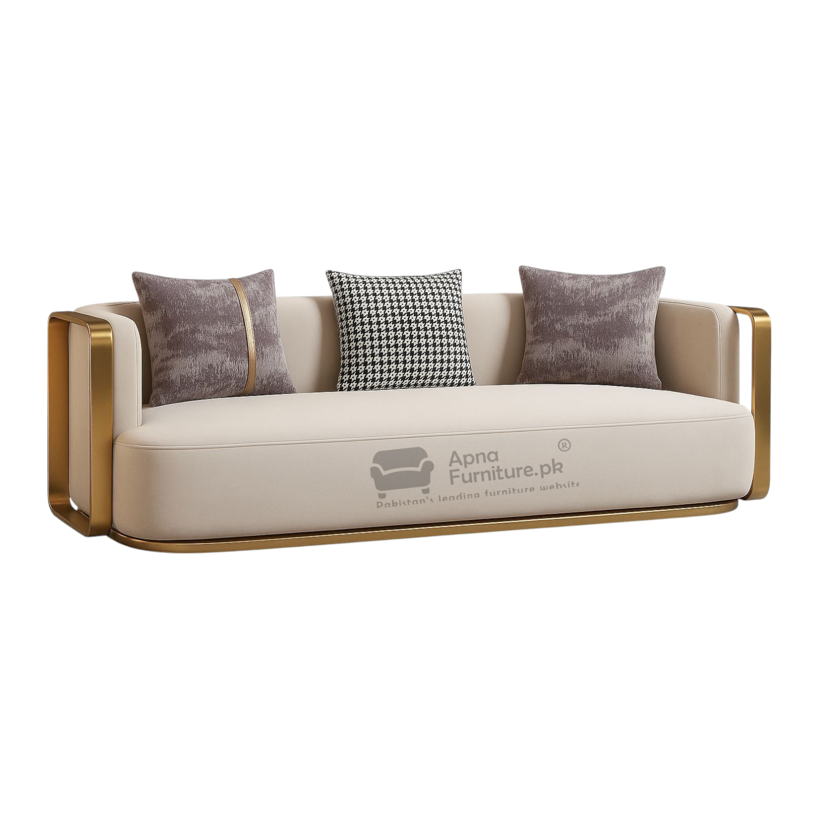 Zort 6 Searer Sofa Set in Solid Wood and High Gloss Golden Metal