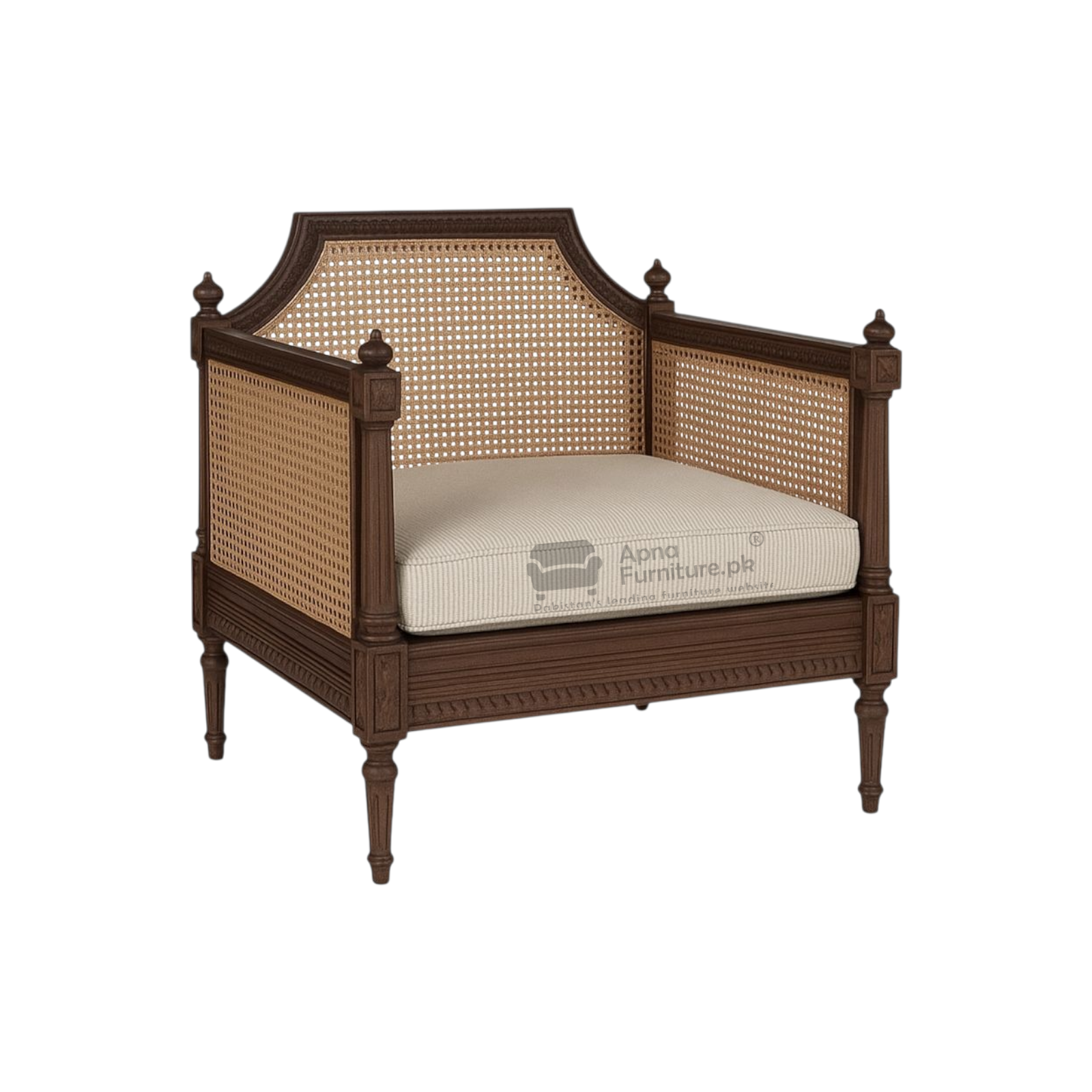 Classic 6 Seater Sofa Set on Solid Wood and Rattan