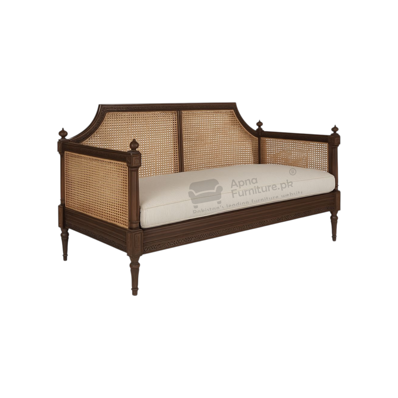Classic 6 Seater Sofa Set on Solid Wood and Rattan