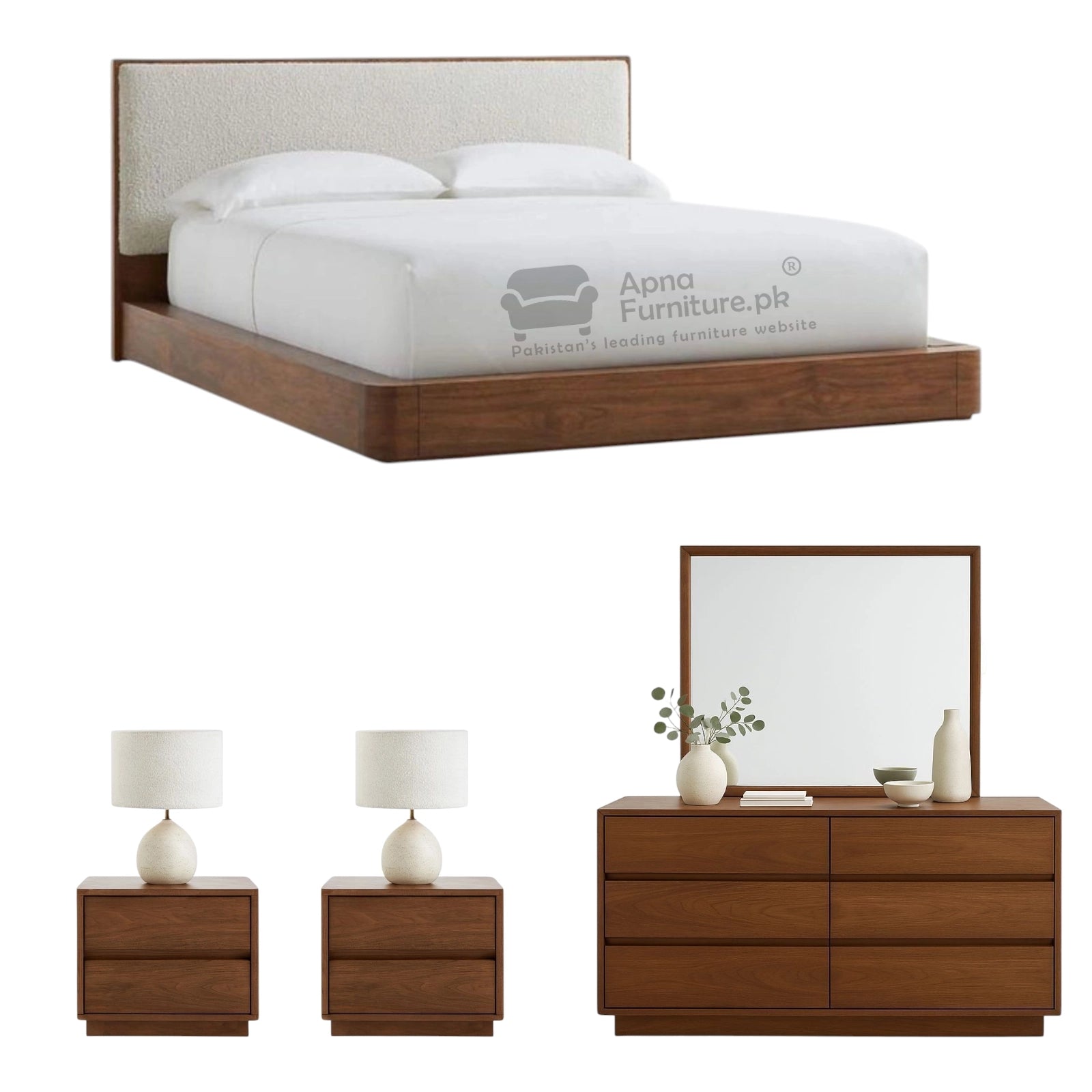 Matika Double Bed Set - 5 Piece - Sheesham Wood Veneer