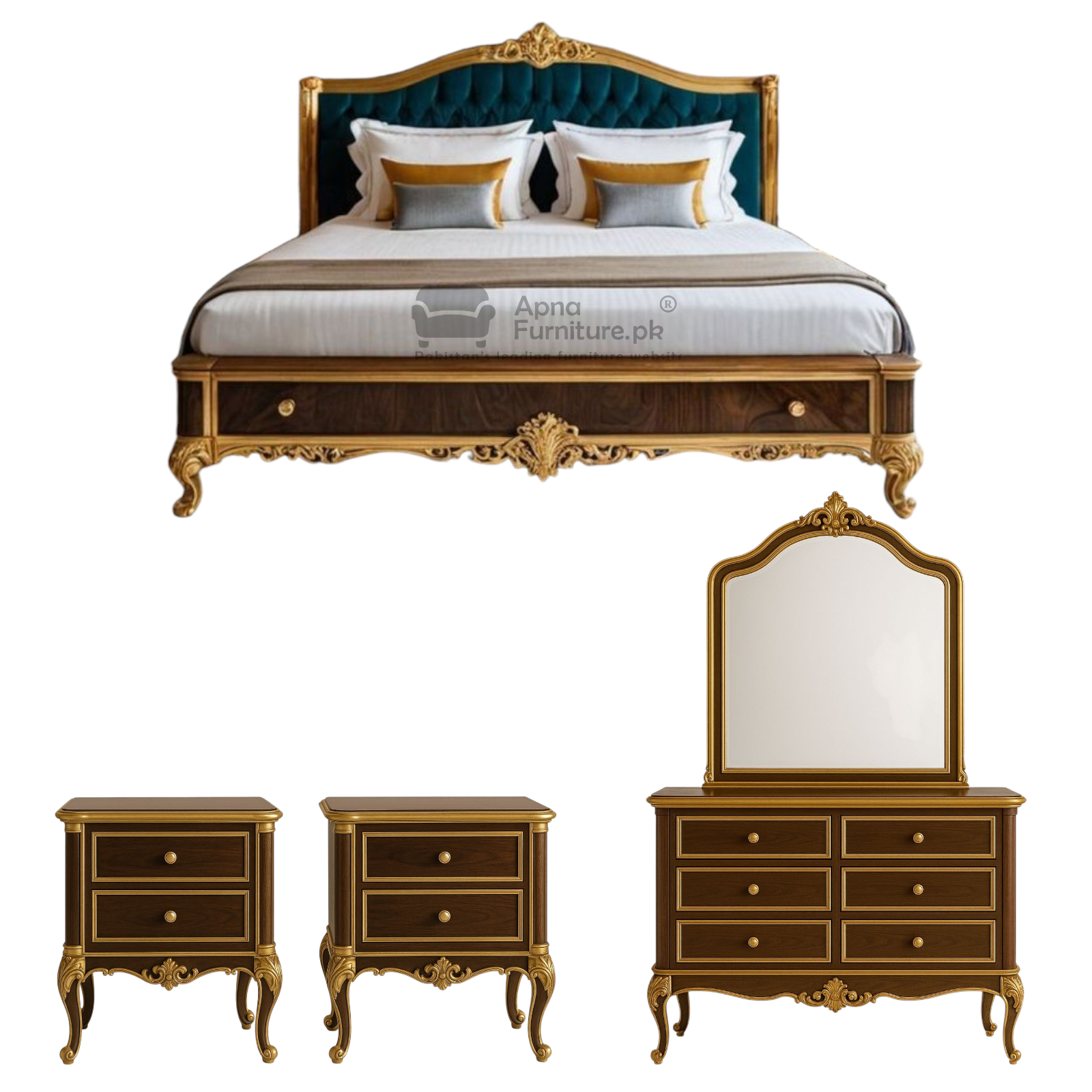 Bistro Wooden Double Bed Set (5 Piece)