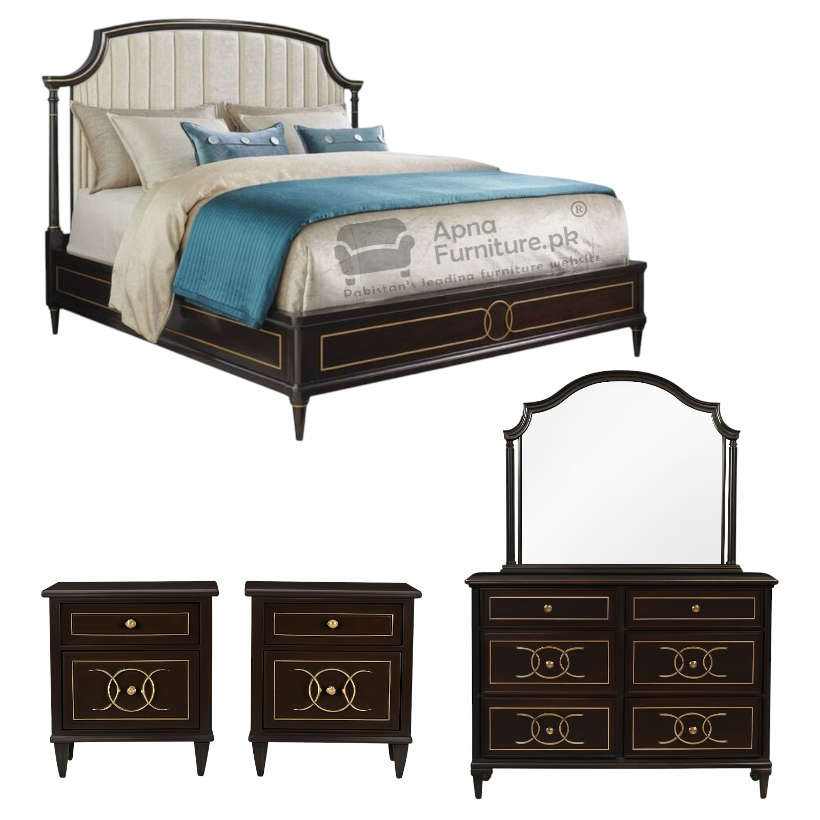 Lake Wooden Double Bed Set (5 Piece)