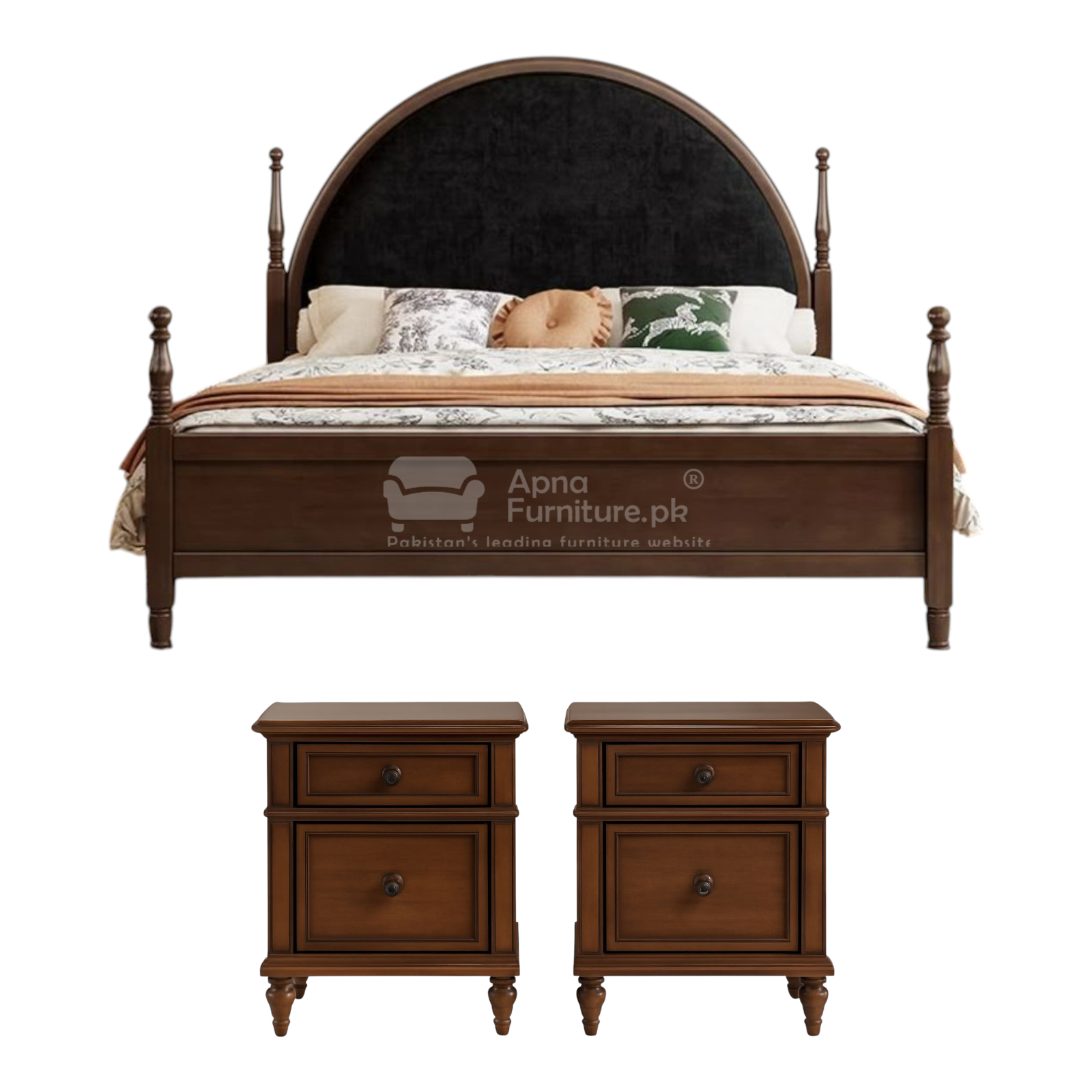 Cherry Wooden Double Bed Set (5 Piece)