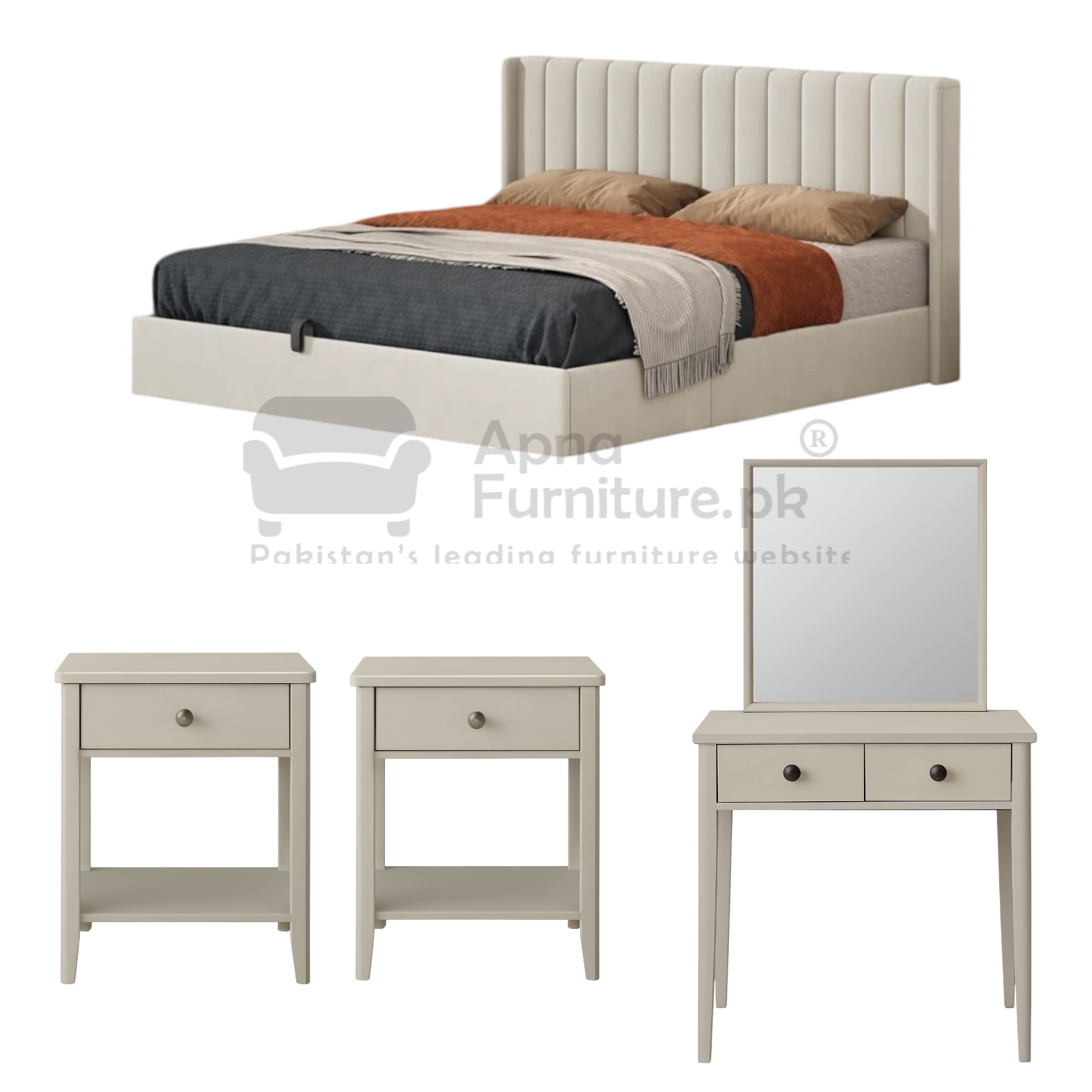 Dove Wooden Double Bed Set (5 Piece)