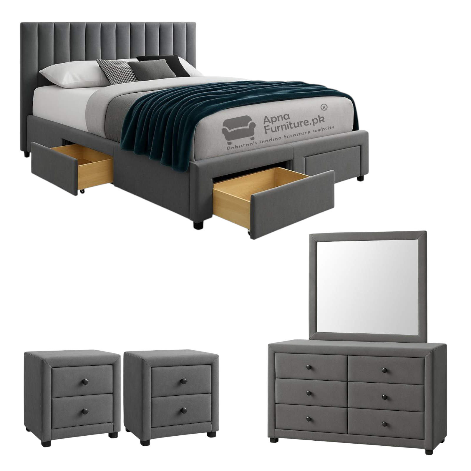 Amal Storage Double Bed Set 5 Piece