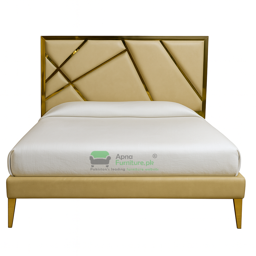 Prime Double Bed Set in High Gloss Golden Metal Frame