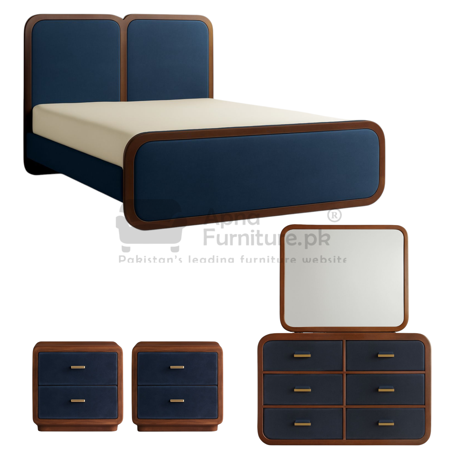 Rania Wooden Double Bed Set 5 Piece