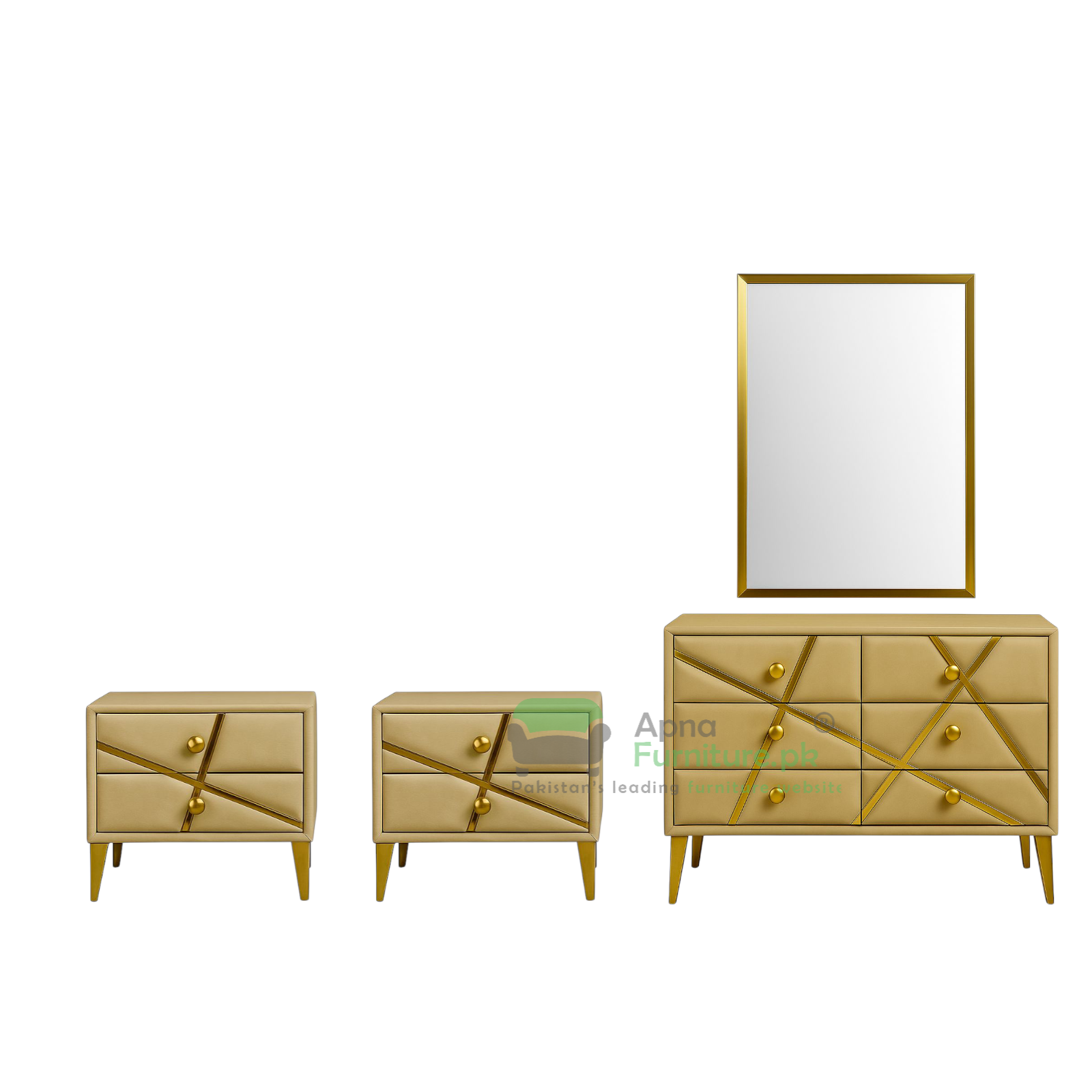 Prime Double Bed Set in High Gloss Golden Metal Frame