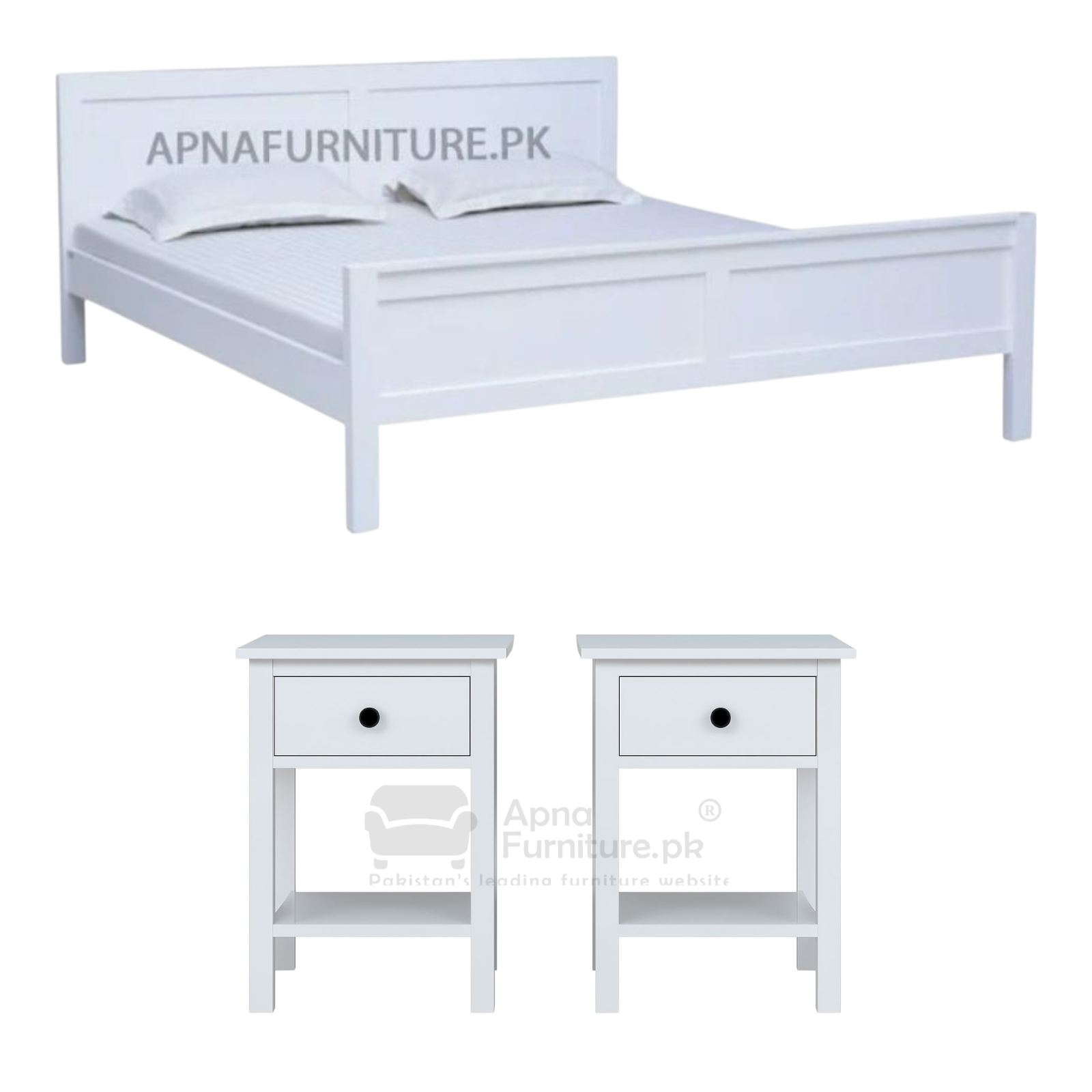 Wane Wooden Double Bed Set (5 Piece)