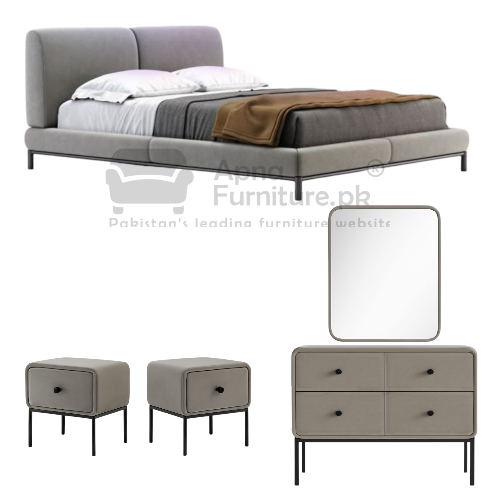 Carla Upholstery Double Bed Set (5 Piece)