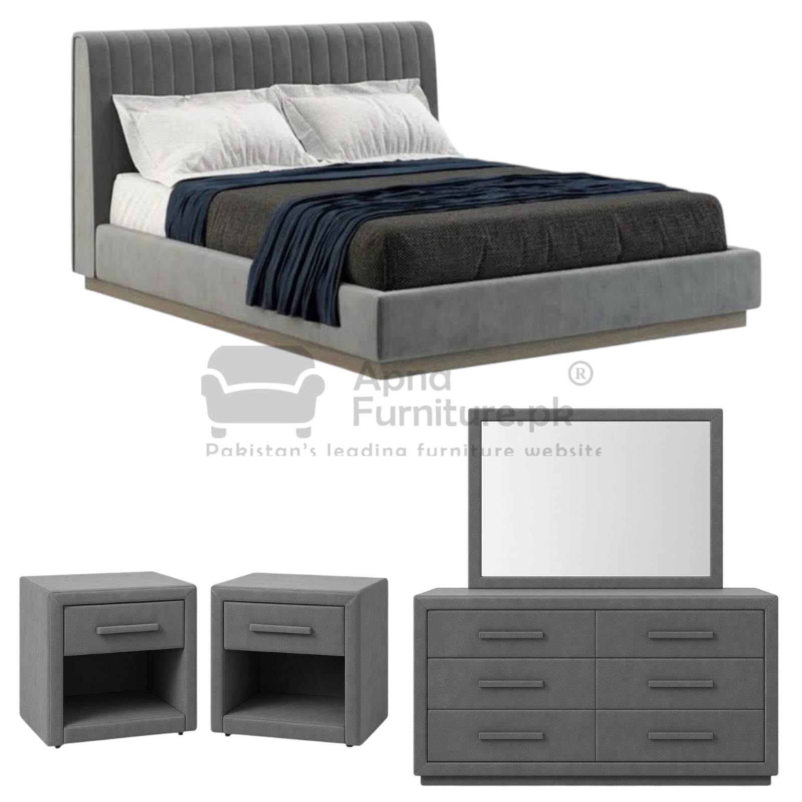 Pomelo Upholstery Double Bed Set (5 Piece)
