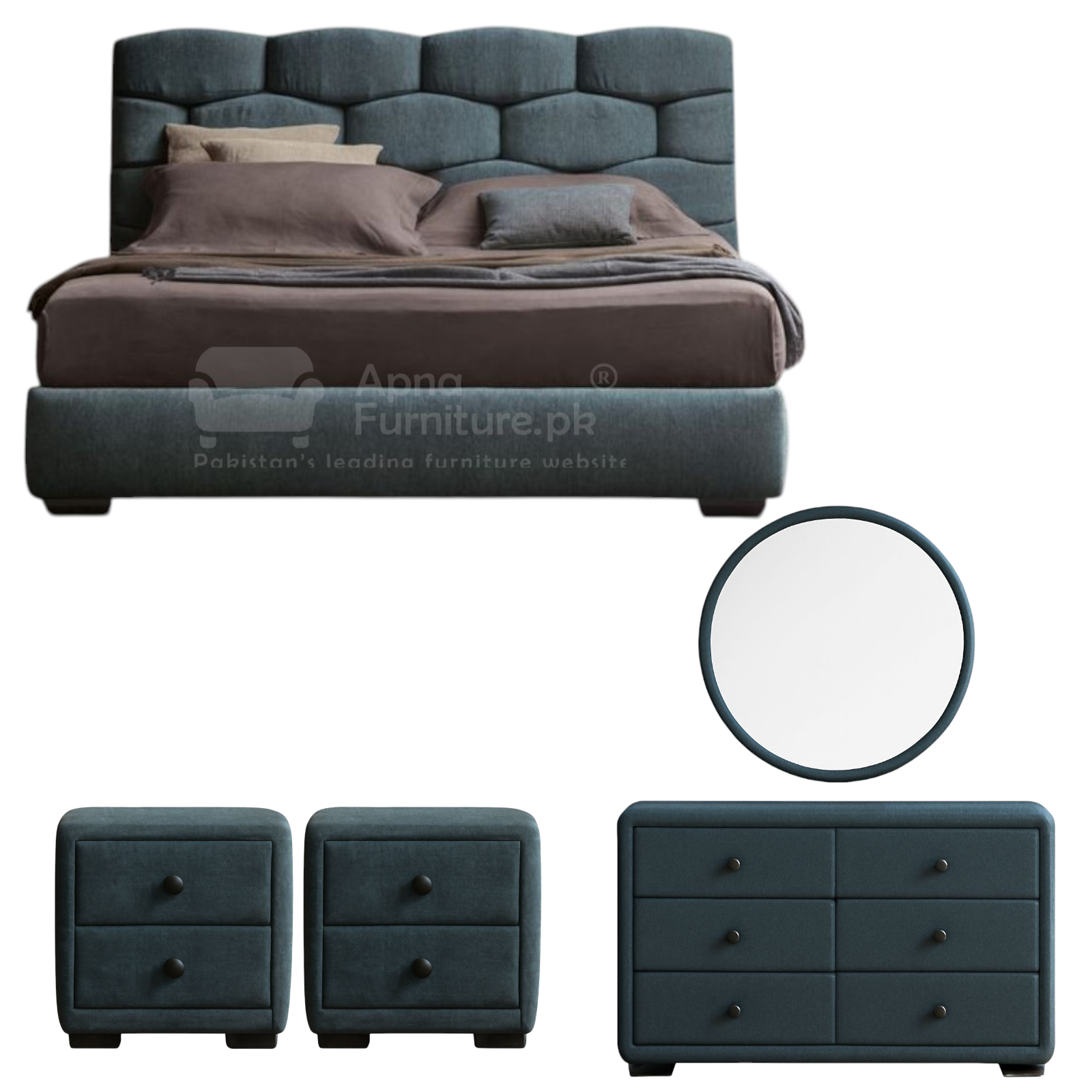 Ruba Upholstered Double Bed Set (5 Piece)