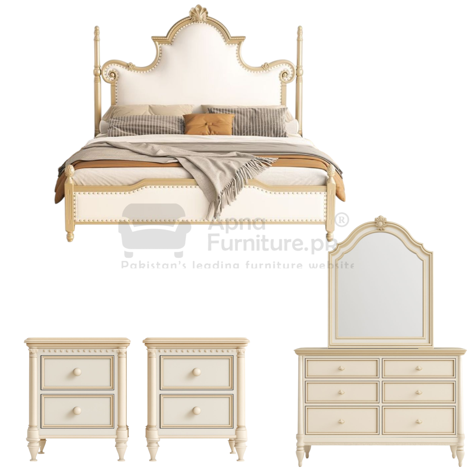 Sahar Wooden Double Bed Set (5 Piece)