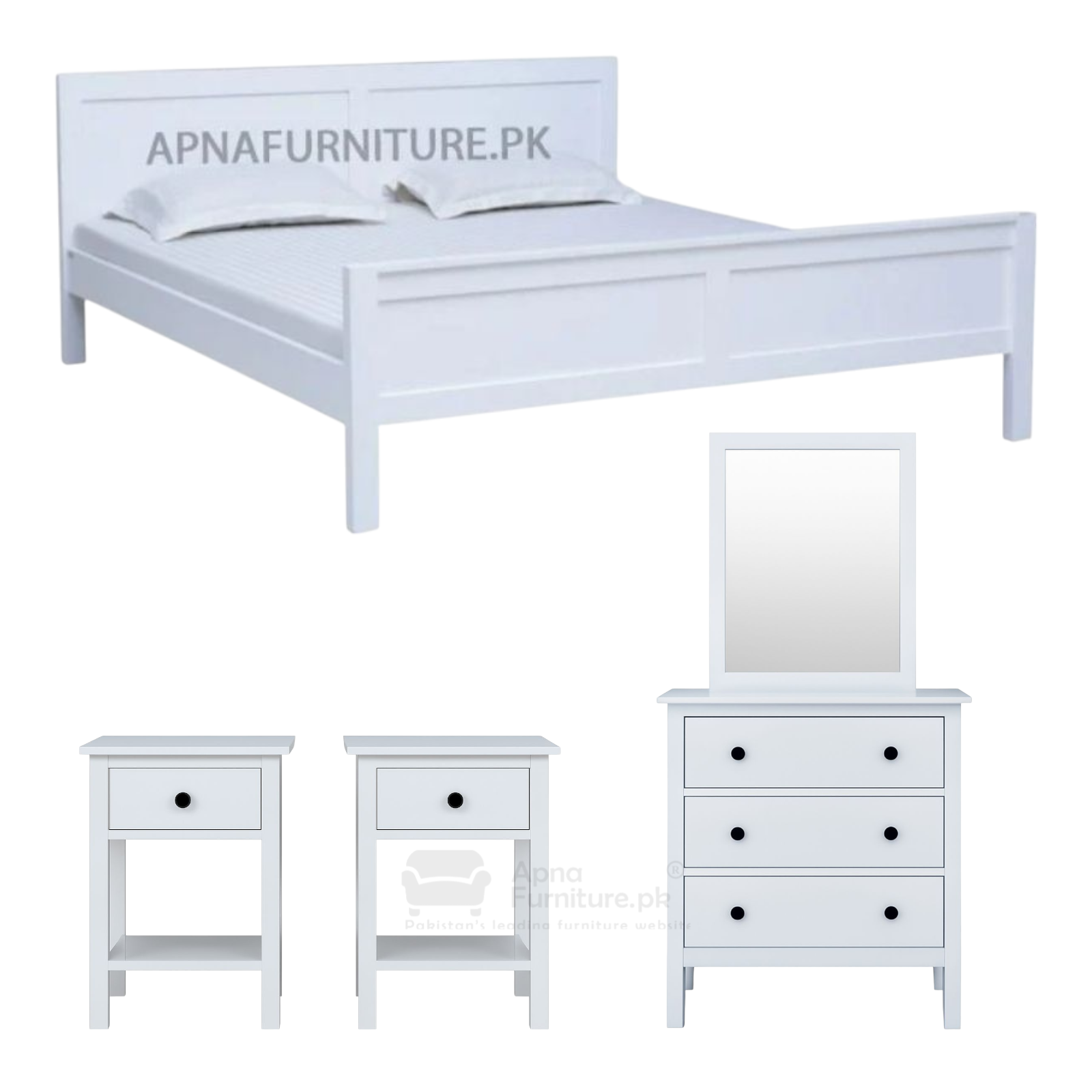 Wane Wooden Double Bed Set (5 Piece)