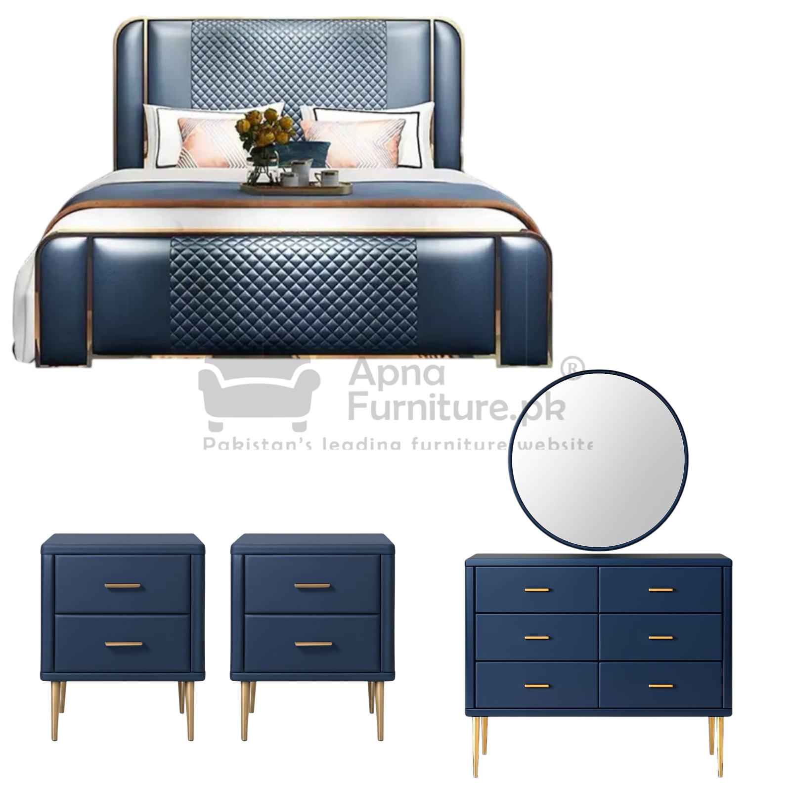 Mulberry Upholstered Double Bed Set (5 Piece)