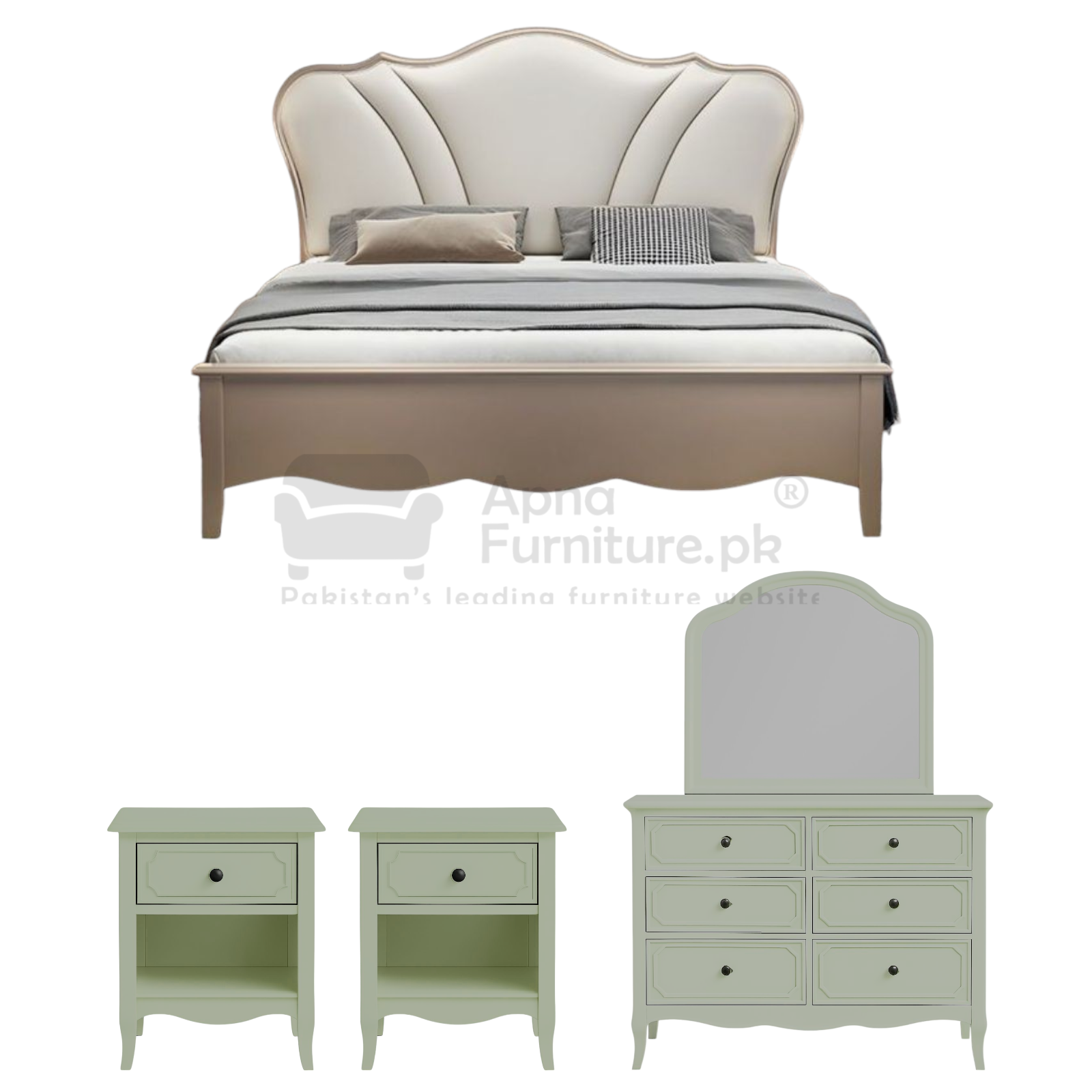 Deni Wooden Double Bed Set (5 Piece)