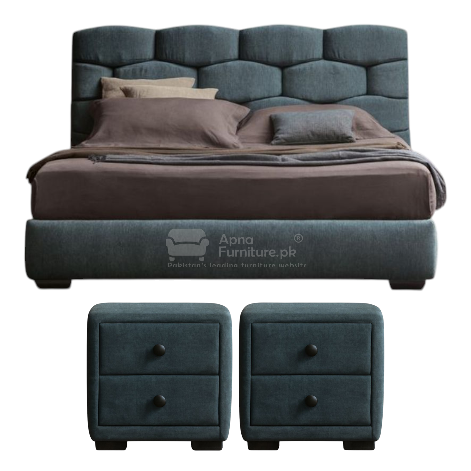 Ruba Upholstered Double Bed Set (5 Piece)