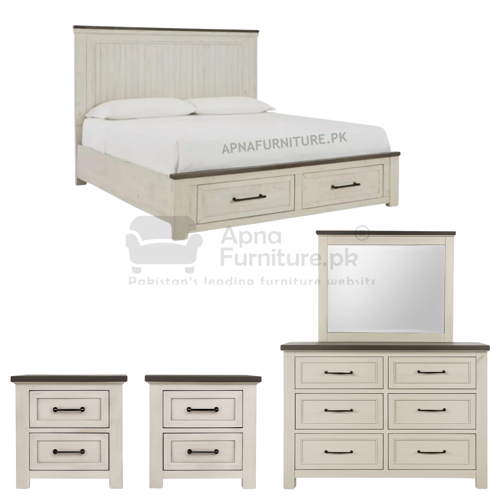 Plum Wooden Double Bed Set (5 Piece)