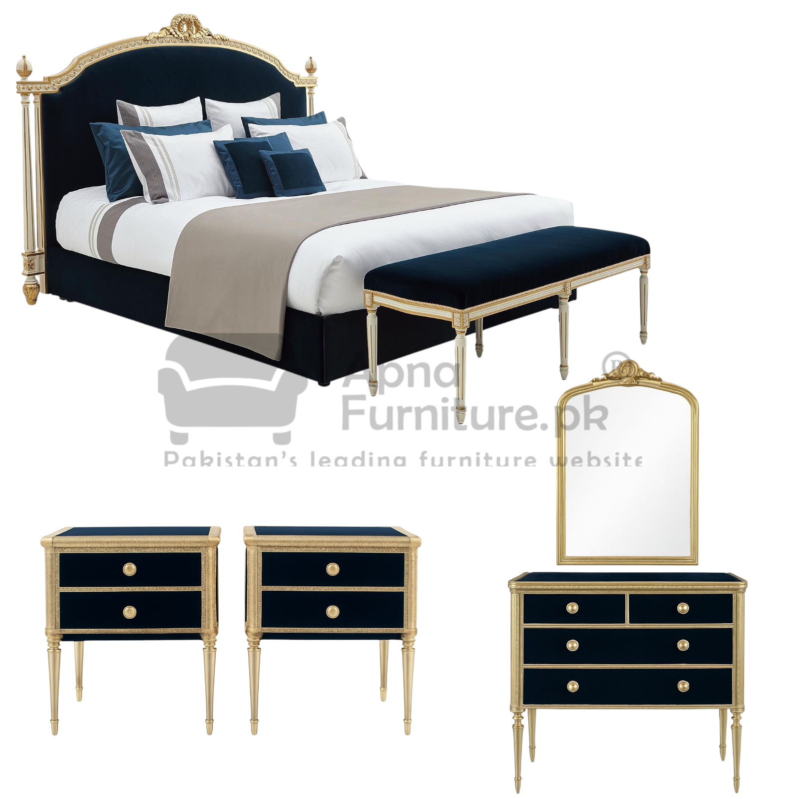 Goldy Wooden Double Bed Set (6 Piece)