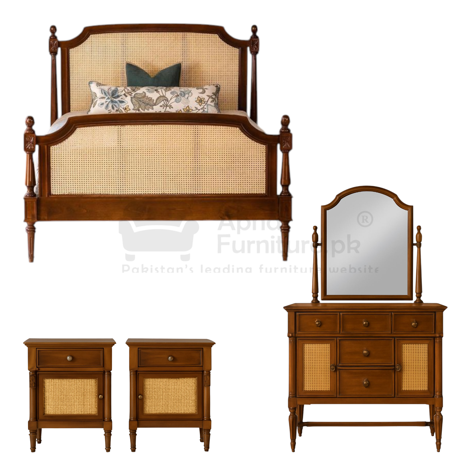 Maya Rattan Double Bed Set 5 Piece