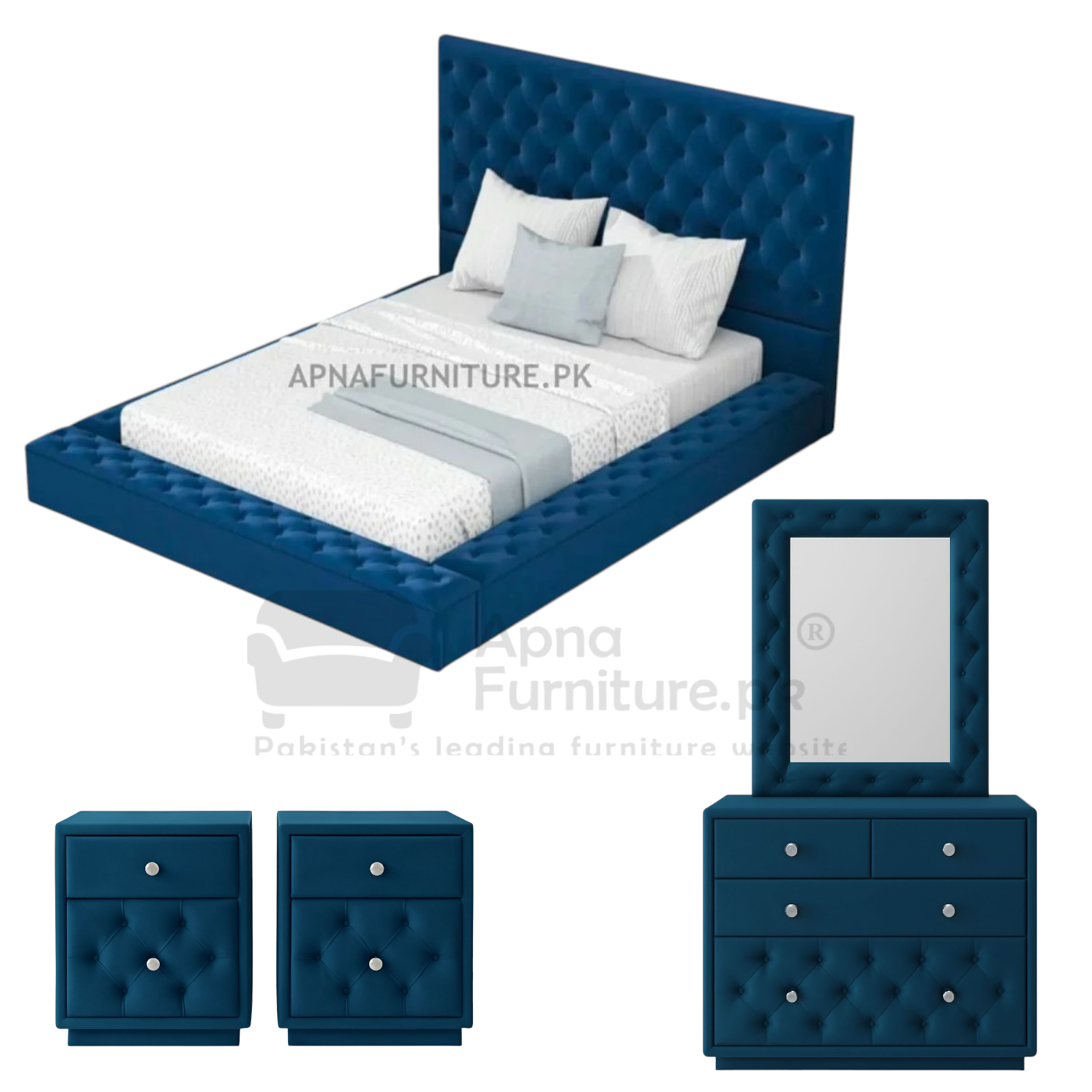 Lime Upholstered Double Bed Set (5 Piece)